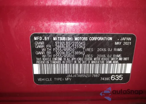 2022 Mitsubishi Outlander Es 2.5 S-Awc z USA, uszkodzony, nr VIN JA4J4TA85NZ017887